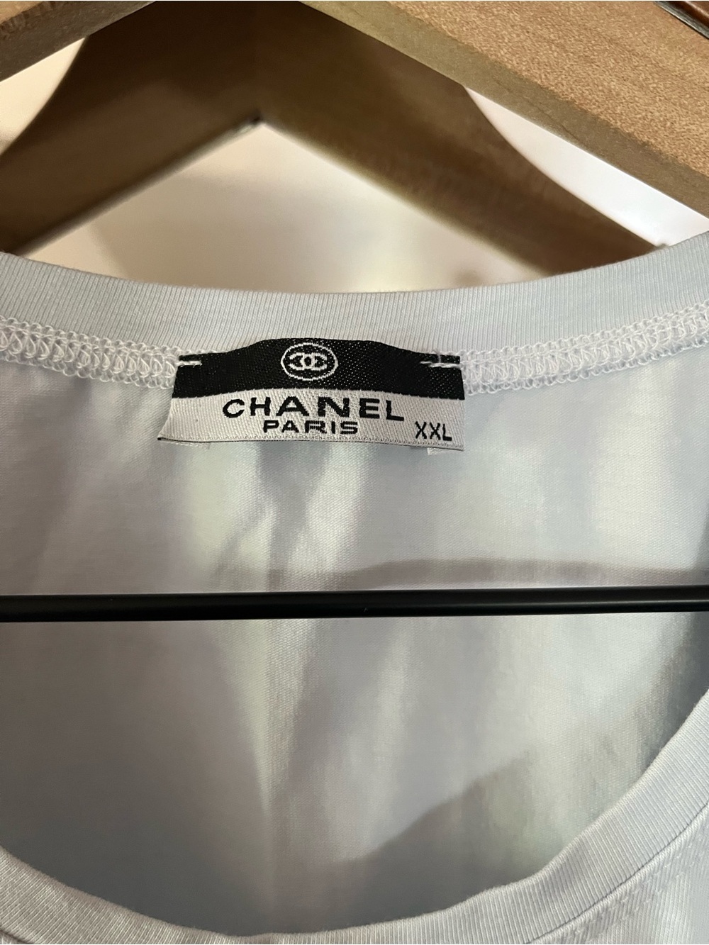 Classic Baby Blue Chanel Tee Black Sequined Logo - Picture 3 of 6